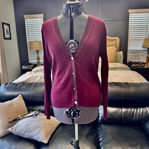 Calvin Klein Women’s Burgundy Ribbed Button Front Cardigan Sweater Size L